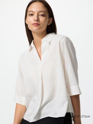 Rayon Skipper Collar 3/4 Sleeve Blouse | Striped