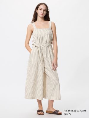 Linen Blend Tucked Jumpsuit | Striped