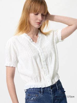 Cotton Dobby V-Neck Blouse