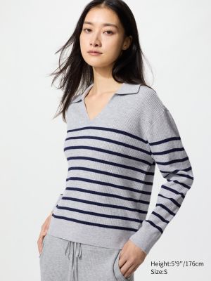Washable Knit Ribbed Polo Sweater | Striped