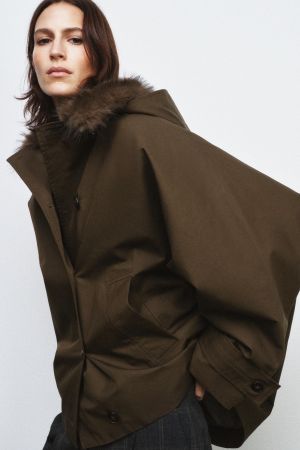 SHORT TRENCH COAT WITH FAUX FUR COLLAR ZW COLLECTION