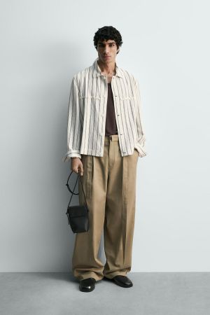 FLUID STRIPED EMBROIDERED OVERSHIRT