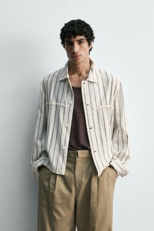 FLUID STRIPED EMBROIDERED OVERSHIRT