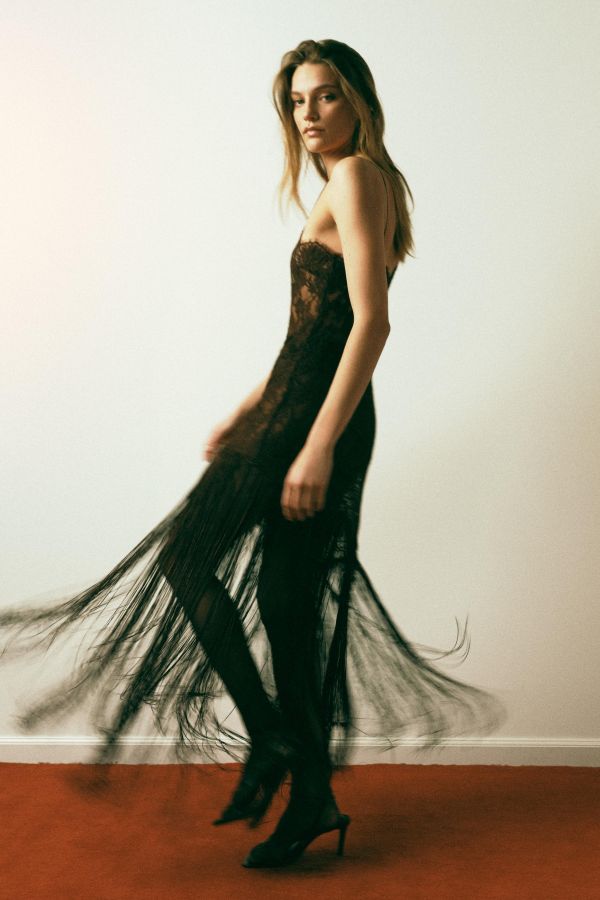 FRINGED LACE STRAP DRESS