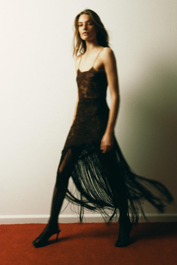 FRINGED LACE STRAP DRESS