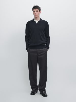 Cotton blend knit polo sweater