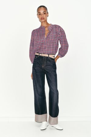 PLAID ROUND NECK BLOUSE