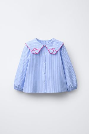 STRIPED HEART COLLAR SHIRT