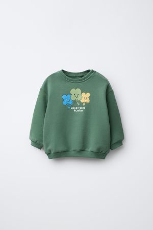 CLOVER PRINT AND EMBROIDERED TEXT SWEATSHIRT