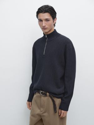 Mock neck knit sweater with zip