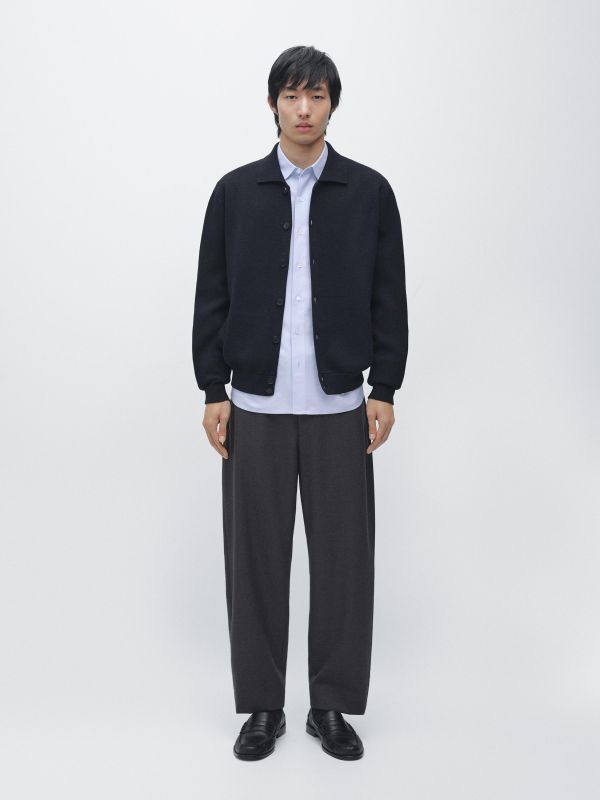 100% cotton knit cardigan with polo collar