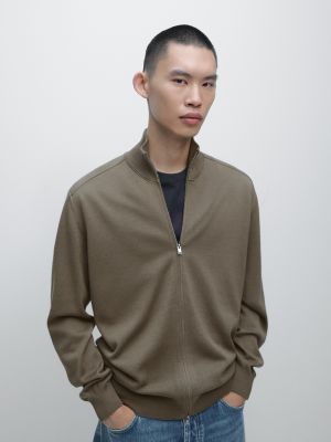 Cotton zip-up knit cardigan