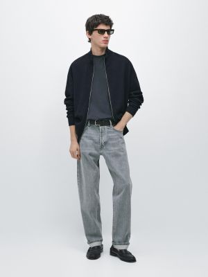 Cotton zip-up knit cardigan