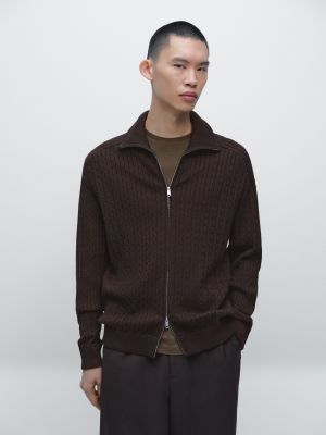 Cotton cable-knit cardigan with zip