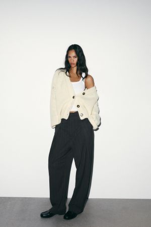 PLEATED STRIPED BALLOON PANTS