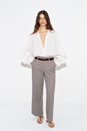 GINGHAM BELTED STRAIGHT PANTS