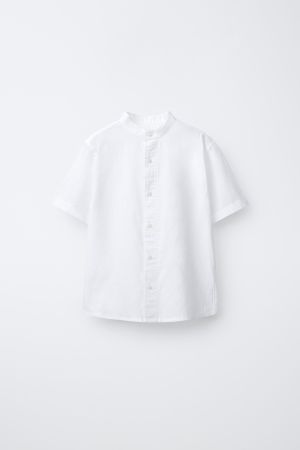 COTTON AND LINEN MANDARIN COLLAR SHIRT