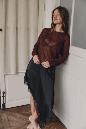 ASYMMETRIC SATIN SKIRT WITH LACE