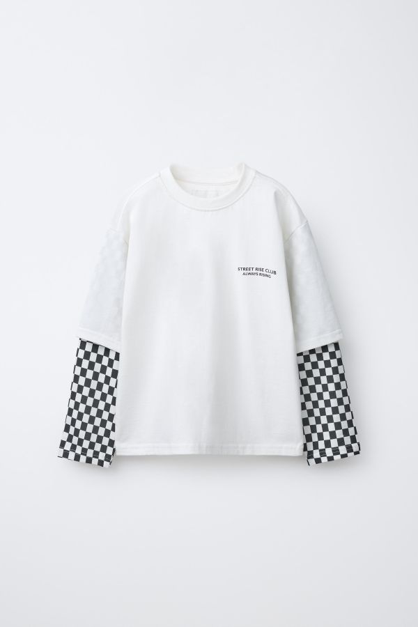 DOUBLE SLEEVE T-SHIRT AND CHECKERBOARD BERMUDA SET