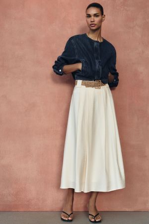 BRAIDED BELT MIDI SKIRT