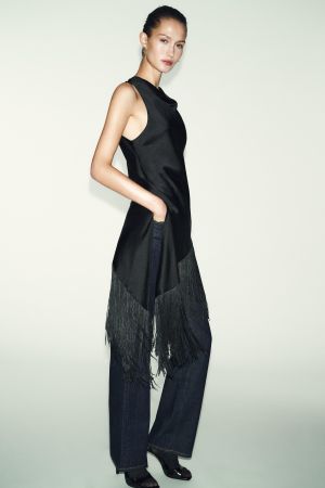FLOWY SATIN EFFECT FRINGED TOP
