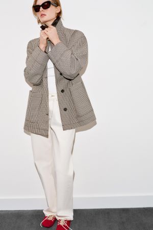 HOUNDSTOOTH FAUX LEATHER TRIM JACKET