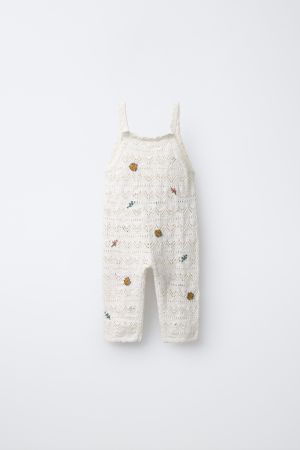 EMBROIDERED FLORAL KNIT OVERALLS