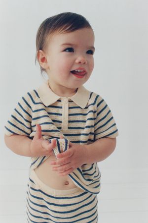 STRIPED KNIT POLO SHIRT