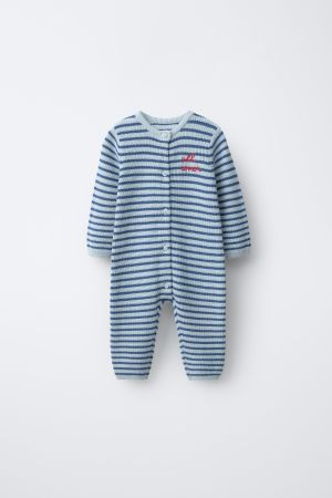 EMBROIDERED TEXT STRIPED KNIT JUMPSUIT