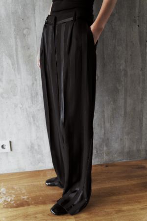 Jacquard Striped Pants with Metallic Thread