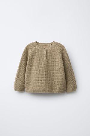 WAFFLE KNIT HENLEY JUMPER