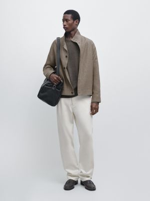 Linen blend bomber jacket with collar detail