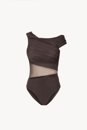 ASYMMETRIC TULLE CUT-OUT SWIMSUIT