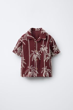 EMBROIDERED PALM TREE TEXTURED SHIRT