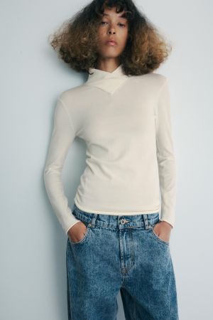 WOOL BLEND CROSSOVER HIGH NECK JUMPER