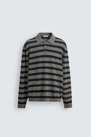 STRIPED COTTON LINEN KNIT POLO SHIRT
