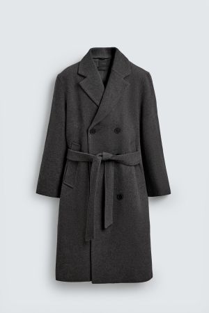 DOUBLE-BREASTED WOOL BLEND COAT WITH BELT