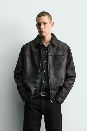 WASHED FAUX LEATHER JACKET