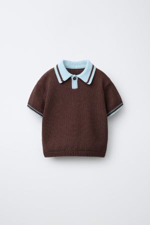CONTRAST COLLAR KNIT POLO SHIRT