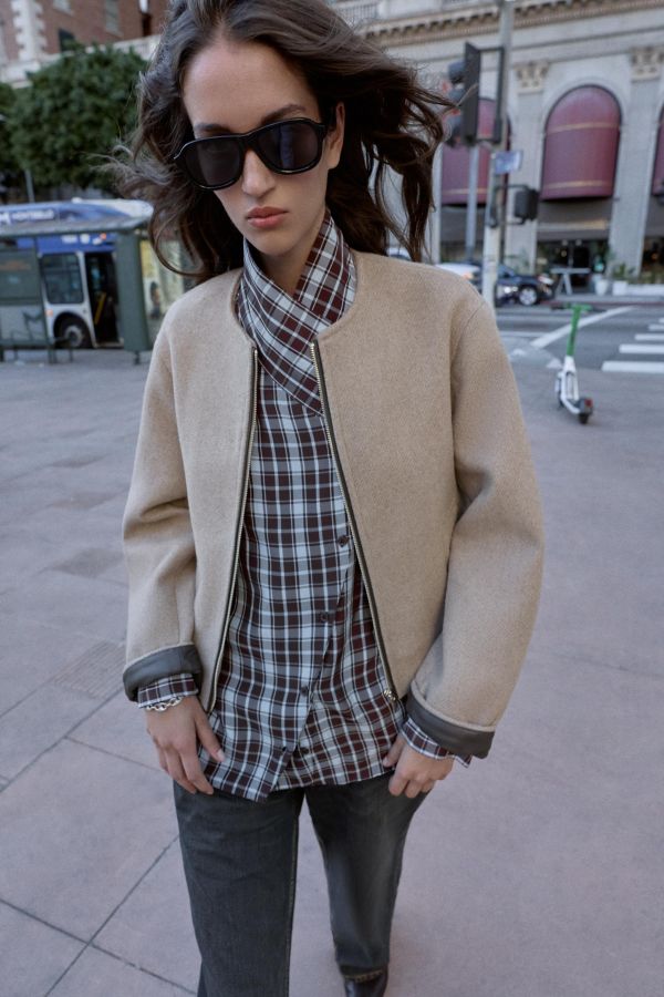 FAUX LEATHER TRIM BOMBER JACKET