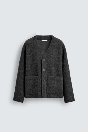 TEXTURED WOOL BLEND CARDIGAN