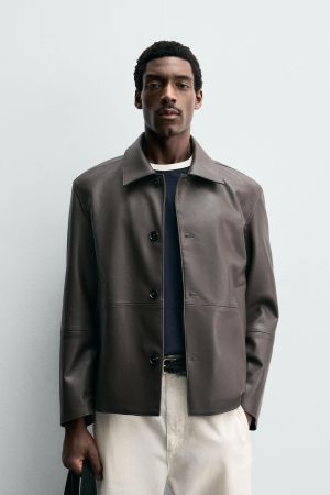 FAUX LEATHER REGULAR FIT OVERSHIRT