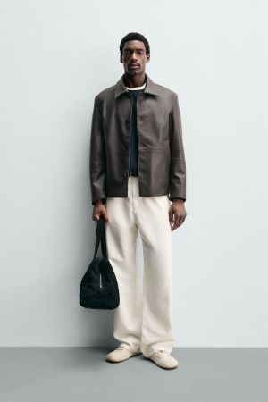 FAUX LEATHER REGULAR FIT OVERSHIRT