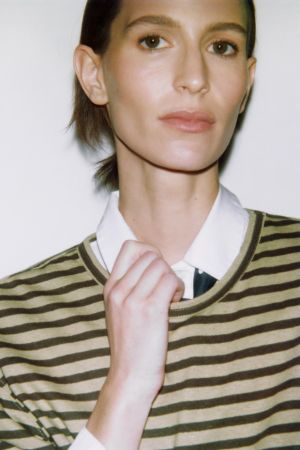 STRIPED COTTON AND LINEN T-SHIRT