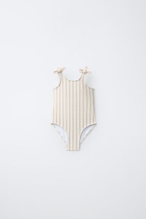 1-6 YEARS/ TEXTURED STRIPE SWIMSUIT