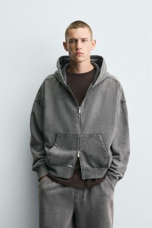 WASHED HOODED ZIP SWEATSHIRT
