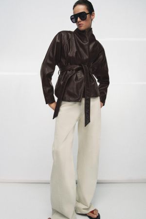ZW COLLECTION FAUX LEATHER BELTED JACKET