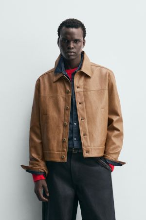 REGULAR FIT FAUX LEATHER OVERSHIRT