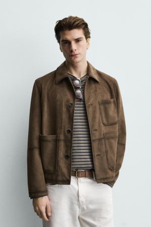 REGULAR FIT FAUX SUEDE OVERSHIRT