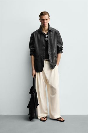 FAUX LEATHER RELAXED FIT OVERSHIRT